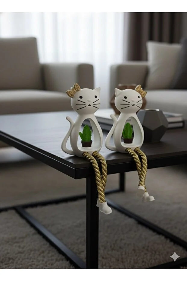 2'li Kedi Dekor Biblo Gold İpli